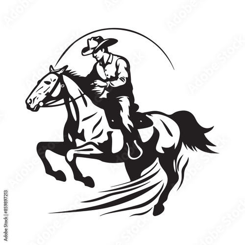 Cowboy in a hat riding a horse. Horse and jockey image vector