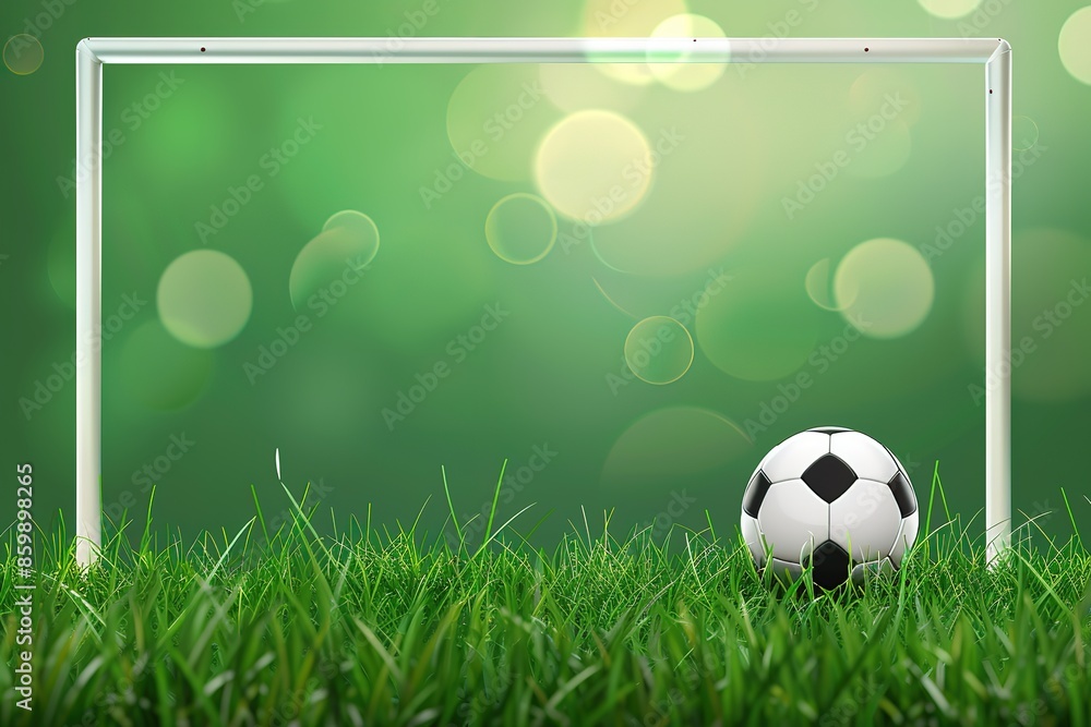 Fototapeta premium Soccer Ball On Turf In Front Of Soccer Goal