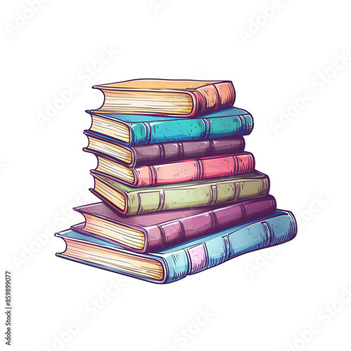 A stack of books, reading element, colorful, isolated on white background