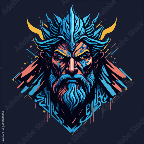 A fierce Viking warrior, clad in battle-worn armor, stands proudly with a raised sword, embodying honor and strength against a dramatic, stormy backdrop.