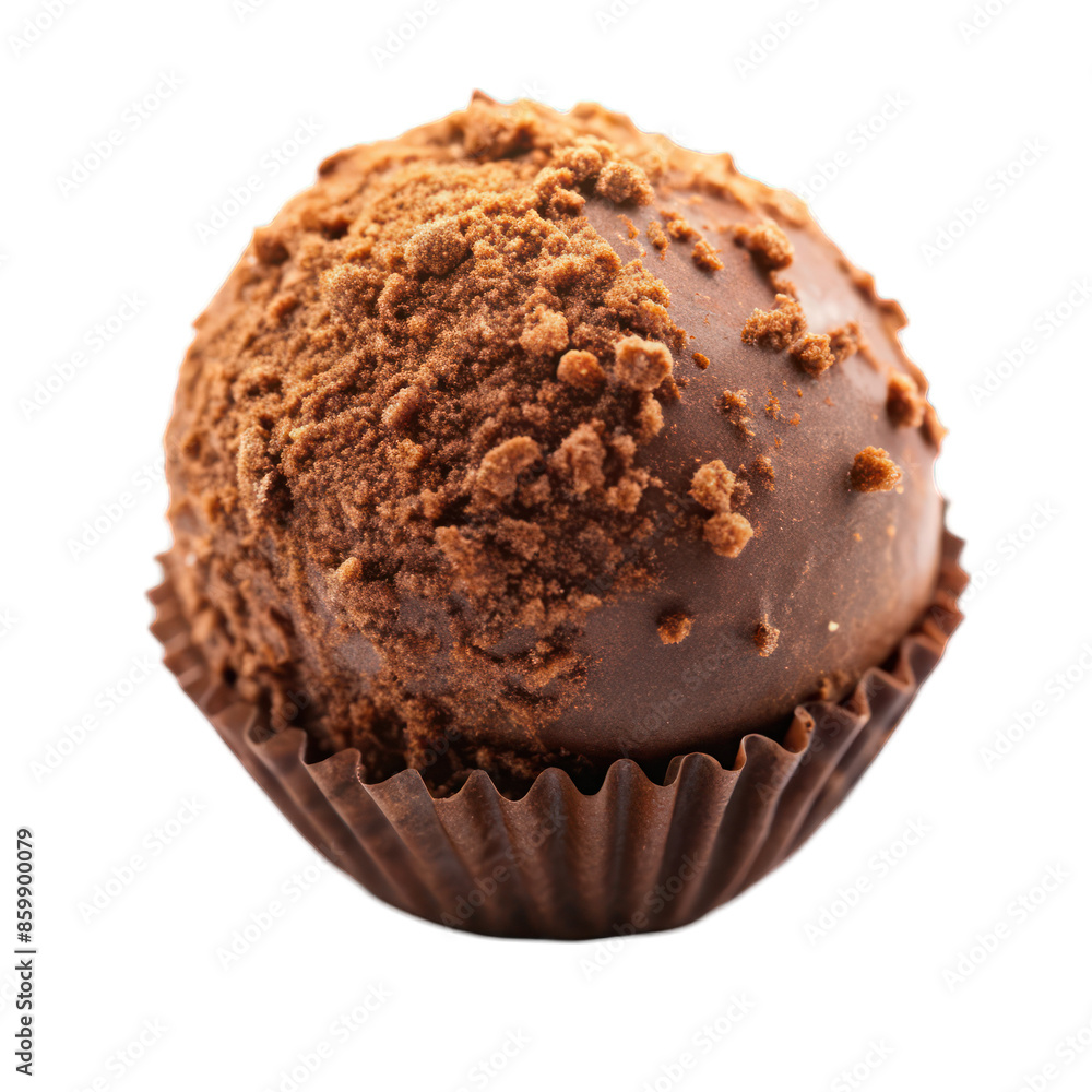 Chocolate truffle covered cocoa isolated on transparent background