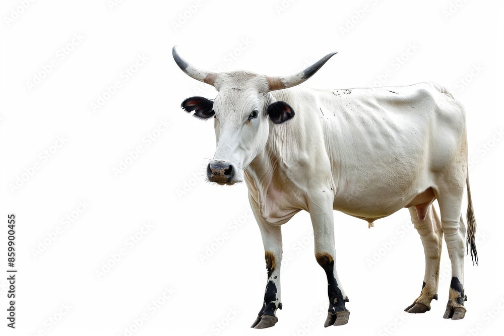 Holstein cow with black and white coat standing on white background. Farm animal portrait Holstein cow with black and white coat standing on white background. Farm animal portrait