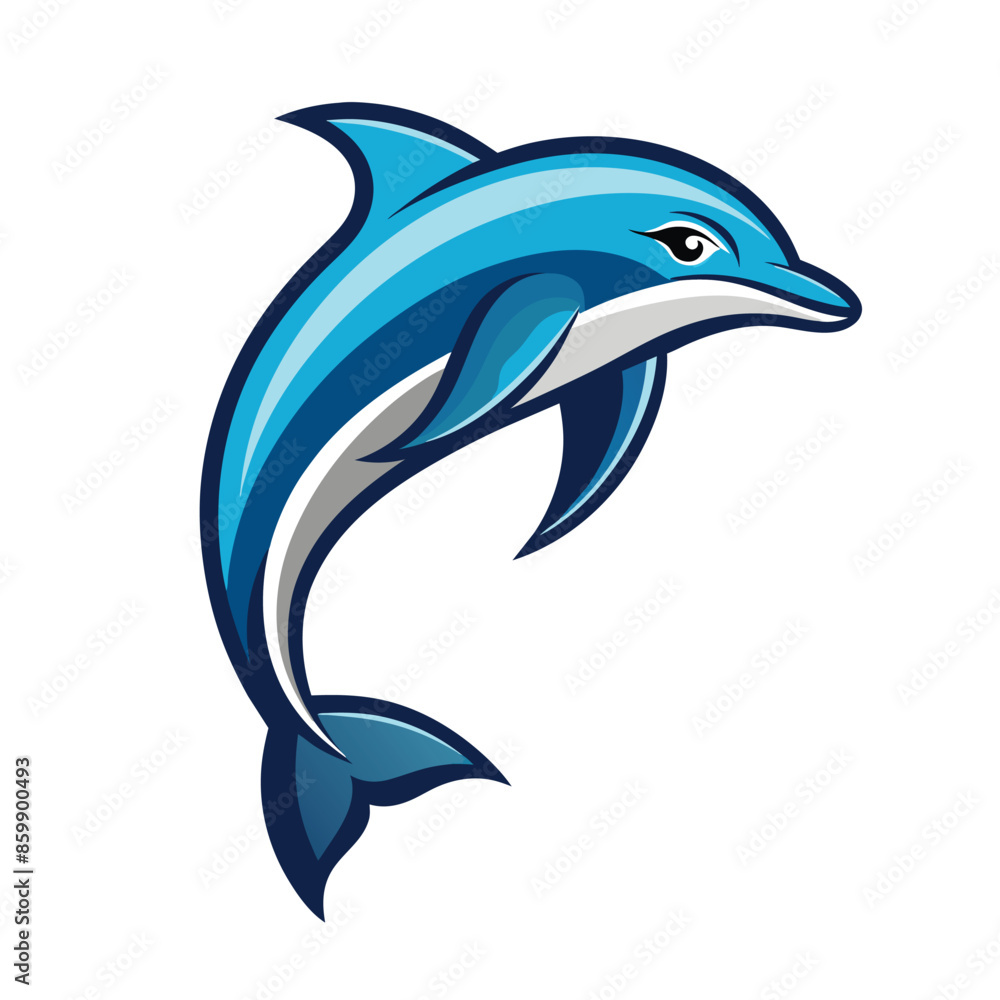 A cartoon-style illustration of a blue dolphin leaping out of the water, with a white background. A cartoon-style illustration of a blue dolphin leaping out of the water, with a white background.