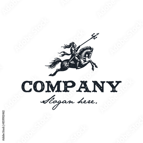 vintage design logo gladiator and horse hand drawn vector illustration