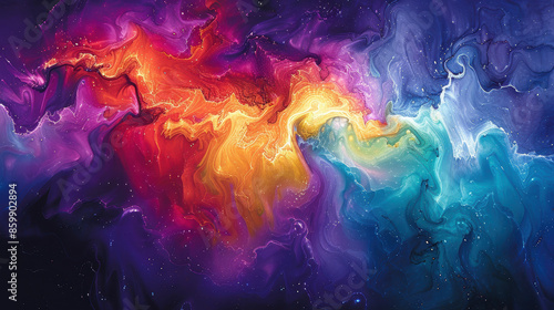 an abstract painting that depicts a journey through interstellar space. photo