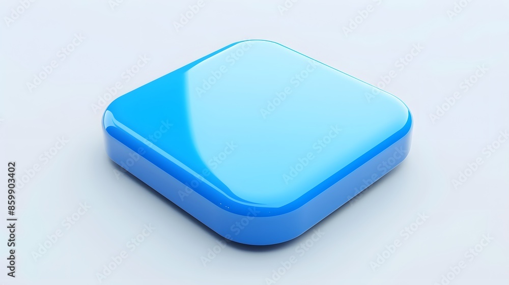 Blank Mobile application icon, button - Blue square with round corners. 3d rendering, white background Blank Mobile application icon, button - Blue square with round corners. 3d rendering, white background