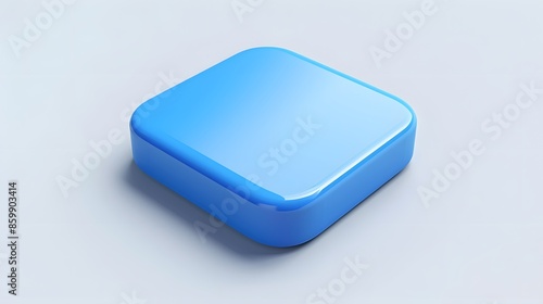 Blank Mobile application icon, button - Blue square with round corners. 3d rendering, white background