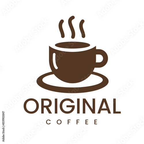 A coffee cup with a small saucer underneath, at the top of the cup represents hot smoke. The logo can be used for a retro vintage style restaurant