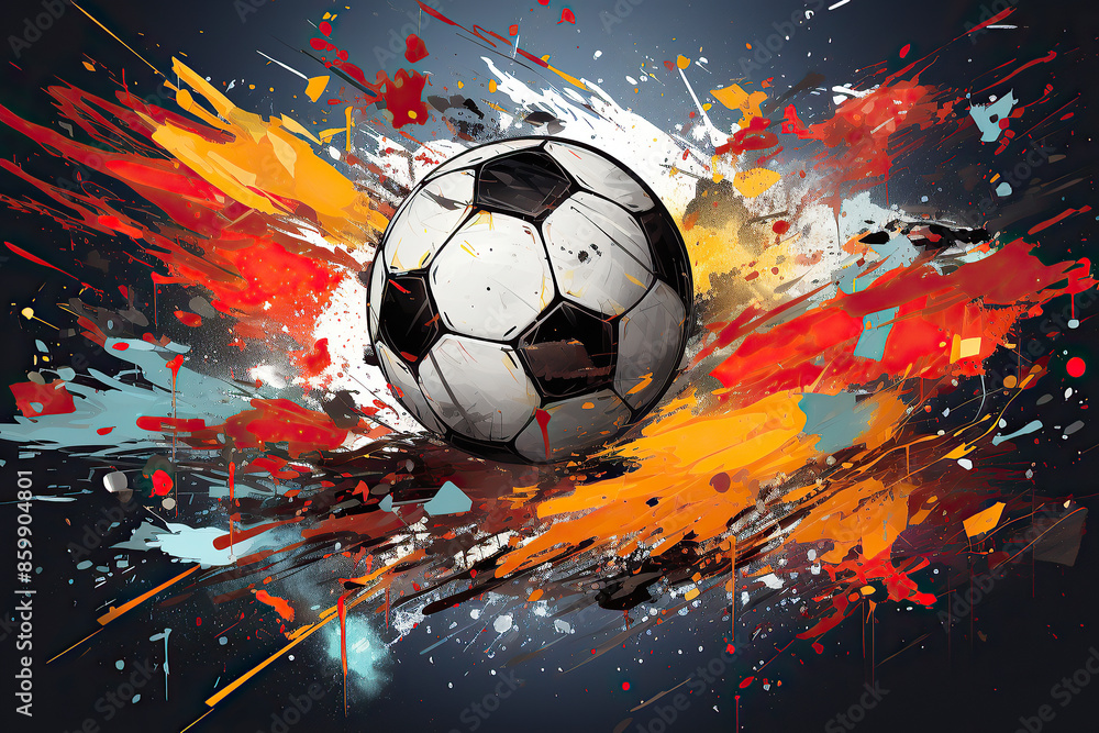 Fototapeta premium generated illustration of moving soccer ball around splash