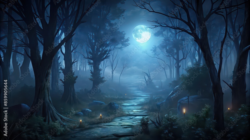 Dark and eerie night in the deep forest with moonlight filtering through the trees, moonlight, trees, shadows, darkness, solitude, peaceful, tranquil, nature, mystery, spooky, wilderness Dark and eerie night in the deep forest with moonlight filtering through the trees, moonlight, trees, shadows, darkness, solitude, peaceful, tranquil, nature, mystery, spooky, wilderness