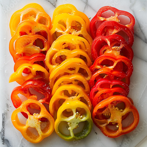 Pile Yellow Peppers Red Assorted Colorful Sweet photo