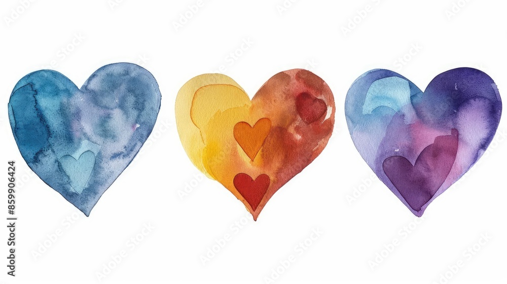Heart shapes flat design side view love watercolor Triadic Color Scheme Heart shapes flat design side view love watercolor Triadic Color Scheme