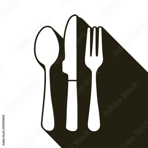 Spoon fork and knife vector color flat icon, Shadow with the shape of a cutlery. Graphic symbol for cooking web site design, logo, app, UI