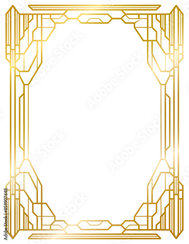 Art Deco luxury gold frame vintage frame line geometric wedding label card frame png transparent background	
