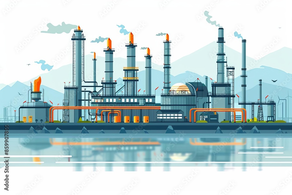 Obraz premium fossil fuels contributor flat design side view refinery water color Complementary Color Scheme