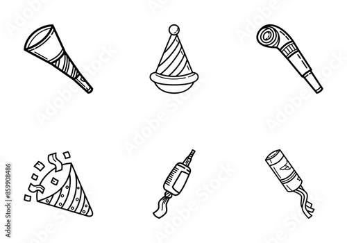 set of celebration day tools line art vector icon isolated on white background