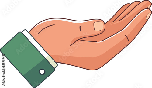 Extended hand symbol of receiving. Outstretched, extended hand gesture icon, symbol of receiving illustration.