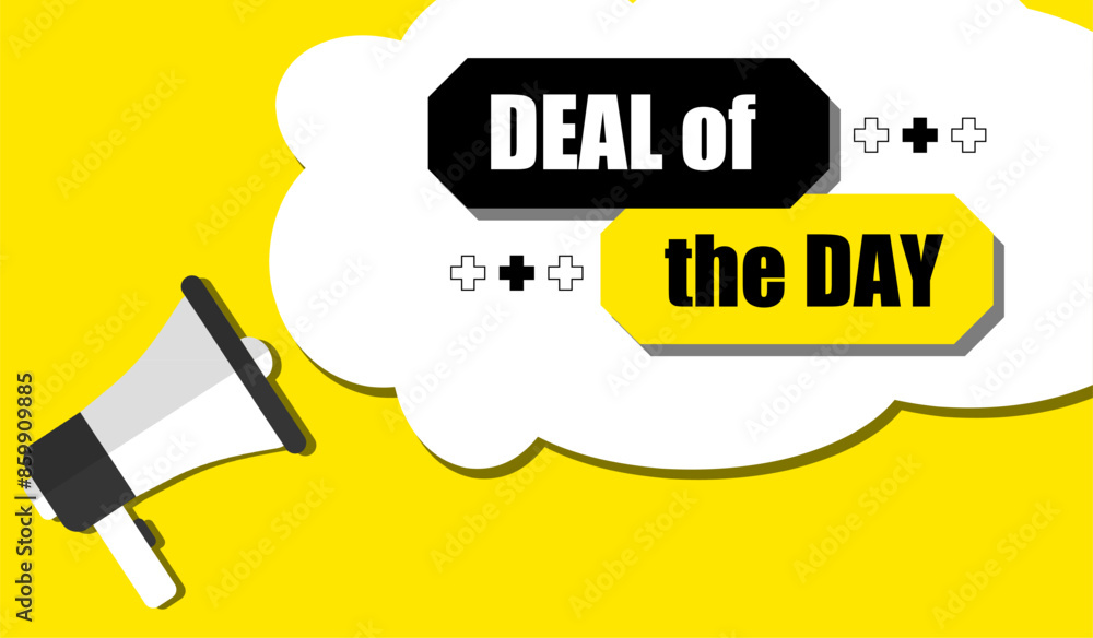 Vector banner. Megaphone with deal of the day speech bubble. Loudspeaker. Banner for business, marketing. Banner design vector illustration. Vector banner. Megaphone with deal of the day speech bubble. Loudspeaker. Banner for business, marketing. Banner design vector illustration.