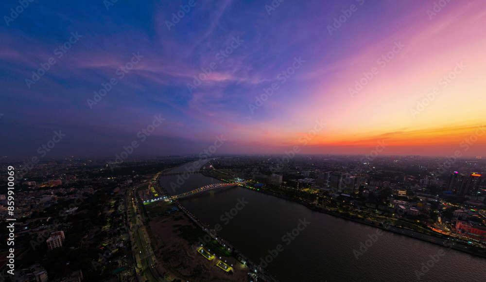 Fototapeta premium Atal Bridge, At Sunset Time, Ahmedabad Gujarat India.