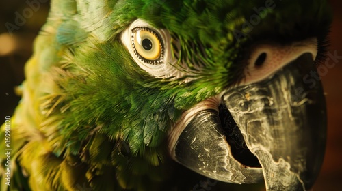 Close-up shot of a green macaws head © Salsabila Ariadina