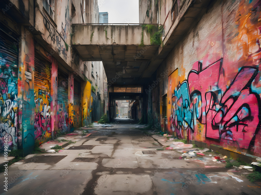 Naklejka premium Venture into the heart of the city to capture the raw beauty of urban environments. Look for graffiti-covered walls, abandoned buildings, and bustling street scenes.