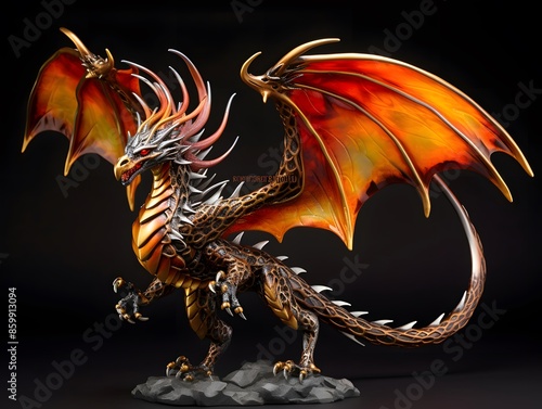 dragon on a black background. 3d rendering of a fantasy dragon © Iman