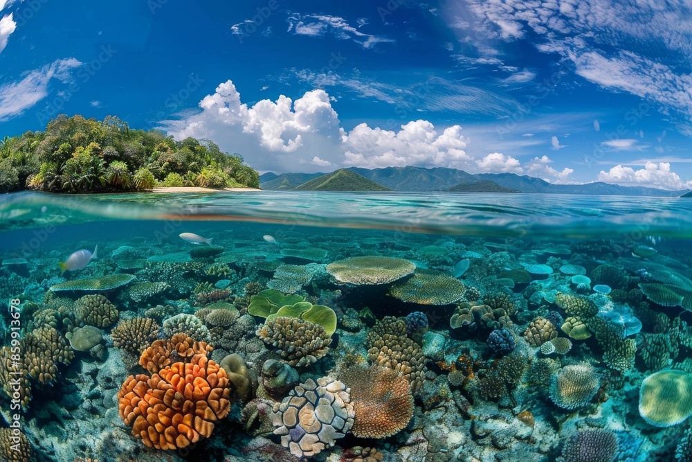 Obraz premium Tropical Paradise: An Underwater View of a Coral Reef