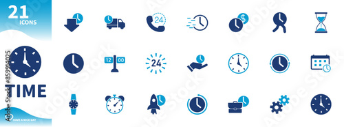 Time icon. Set of clock icons, watch, hourglass, delivery time,...