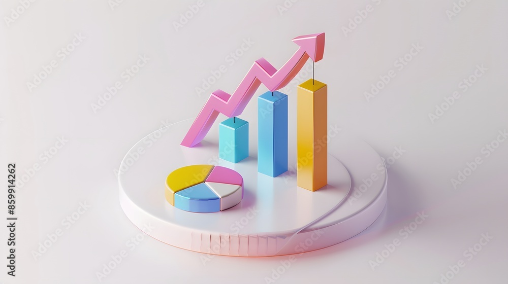 lying composition 3d icon, UI icon, a chart icon, bar chart has a rising arrow on it, bar chart, pie chart, a rising arrow, frosted glass, transparent, white background, transparent technology sense lying composition 3d icon, UI icon, a chart icon, bar chart has a rising arrow on it, bar chart, pie chart, a rising arrow, frosted glass, transparent, white background, transparent technology sense