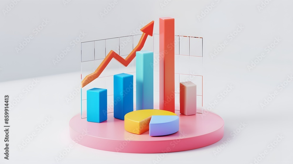 lying composition 3d icon, UI icon, a chart icon, bar chart has a rising arrow on it, bar chart, pie chart, a rising arrow, frosted glass, transparent, white background, transparent technology sense lying composition 3d icon, UI icon, a chart icon, bar chart has a rising arrow on it, bar chart, pie chart, a rising arrow, frosted glass, transparent, white background, transparent technology sense