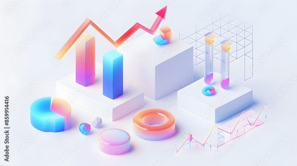 lying composition 3d icon, UI icon, a chart icon, bar chart has a rising arrow on it, bar chart, pie chart, a rising arrow, frosted glass, transparent, white background, transparent technology sense lying composition 3d icon, UI icon, a chart icon, bar chart has a rising arrow on it, bar chart, pie chart, a rising arrow, frosted glass, transparent, white background, transparent technology sense