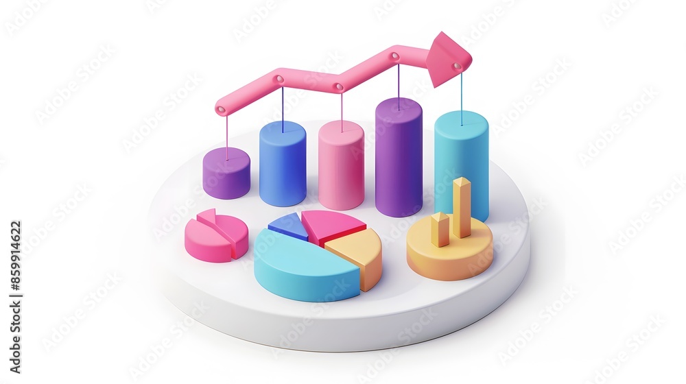 lying composition 3d icon, UI icon, a chart icon, bar chart has a rising arrow on it, bar chart, pie chart, a rising arrow, frosted glass, transparent, white background, transparent technology sense lying composition 3d icon, UI icon, a chart icon, bar chart has a rising arrow on it, bar chart, pie chart, a rising arrow, frosted glass, transparent, white background, transparent technology sense