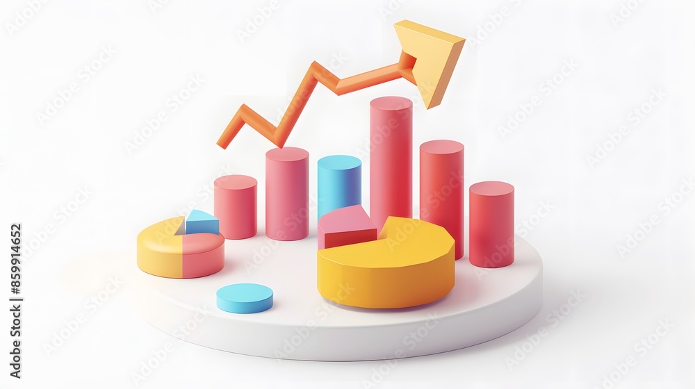 lying composition 3d icon, UI icon, a chart icon, bar chart has a rising arrow on it, bar chart, pie chart, a rising arrow, frosted glass, transparent, white background, transparent technology sense lying composition 3d icon, UI icon, a chart icon, bar chart has a rising arrow on it, bar chart, pie chart, a rising arrow, frosted glass, transparent, white background, transparent technology sense