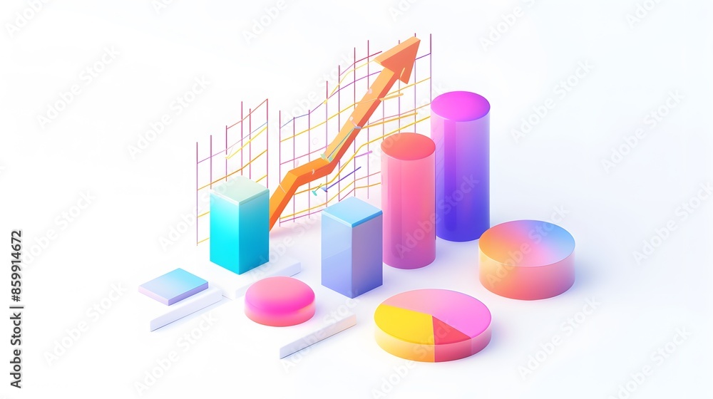 lying composition 3d icon, UI icon, a chart icon, bar chart has a rising arrow on it, bar chart, pie chart, a rising arrow, frosted glass, transparent, white background, transparent technology sense lying composition 3d icon, UI icon, a chart icon, bar chart has a rising arrow on it, bar chart, pie chart, a rising arrow, frosted glass, transparent, white background, transparent technology sense