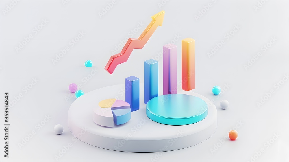 lying composition 3d icon, UI icon, a chart icon, bar chart has a rising arrow on it, bar chart, pie chart, a rising arrow, frosted glass, transparent, white background, transparent technology sense lying composition 3d icon, UI icon, a chart icon, bar chart has a rising arrow on it, bar chart, pie chart, a rising arrow, frosted glass, transparent, white background, transparent technology sense