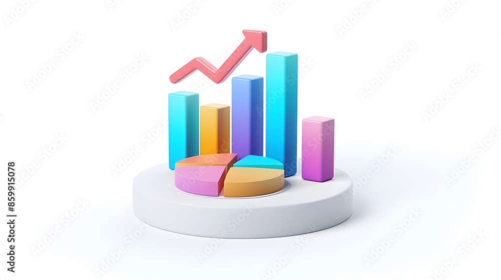 lying composition 3d icon, UI icon, a chart icon, bar chart has a rising arrow on it, bar chart, pie chart, a rising arrow, frosted glass, transparent, white background, transparent technology sense lying composition 3d icon, UI icon, a chart icon, bar chart has a rising arrow on it, bar chart, pie chart, a rising arrow, frosted glass, transparent, white background, transparent technology sense