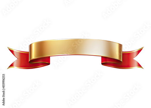 A curved red and gold ribbon banner with a blank space for text, isolated on a white background. Generative AI