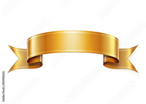 A golden ribbon banner isolated on a white background. The banner is curved and has a smooth, glossy finish. Generative AI