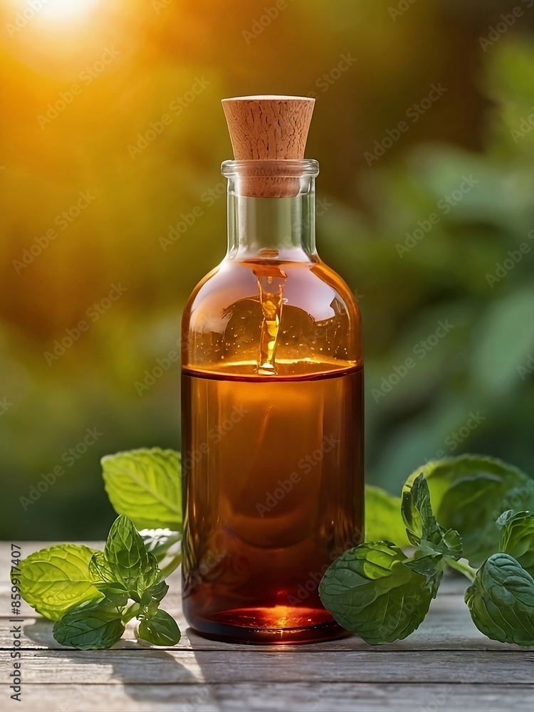 Essential oil dropper bottle with peppermint oil. Essential oil dropper bottle with peppermint oil.