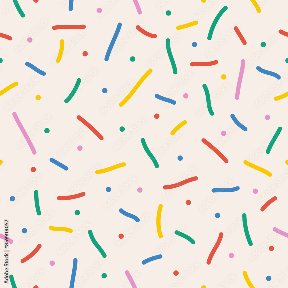 Fun colorful line seamless pattern set. Cute playful childish hand drawn print collection. Creative multicolor shape background. Simple confetti party texture. Vector illustration Fun colorful line seamless pattern set. Cute playful childish hand drawn print collection. Creative multicolor shape background. Simple confetti party texture. Vector illustration