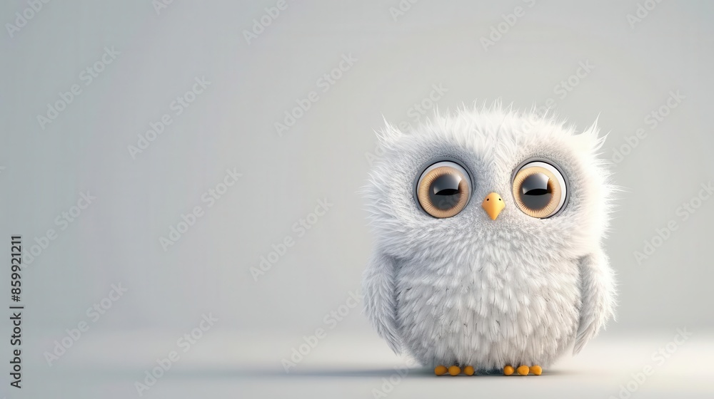 3D rendering of a white baby owl with big eyes, clean white background, cute and wise 3D rendering of a white baby owl with big eyes, clean white background, cute and wise