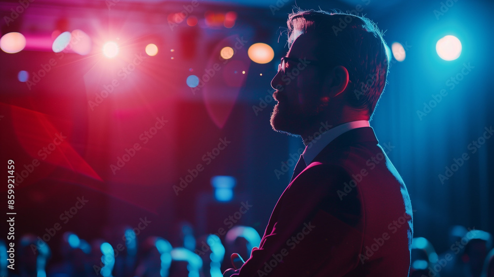 Presenter at a conference, conference background Presenter at a conference, conference background