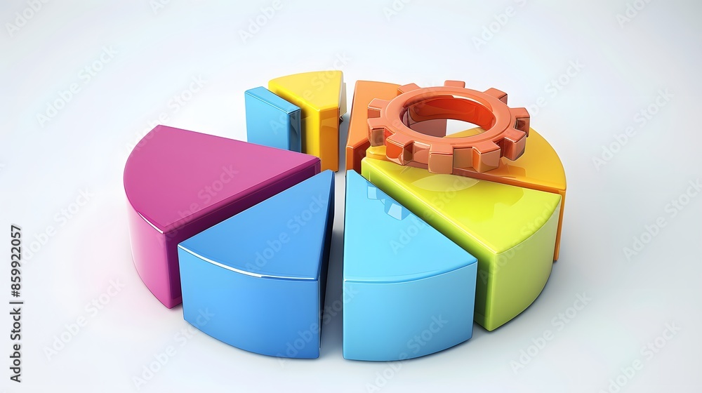 business pie chart cogwheel 3d illustration profit growth setting configuration connection, white background business pie chart cogwheel 3d illustration profit growth setting configuration connection, white background