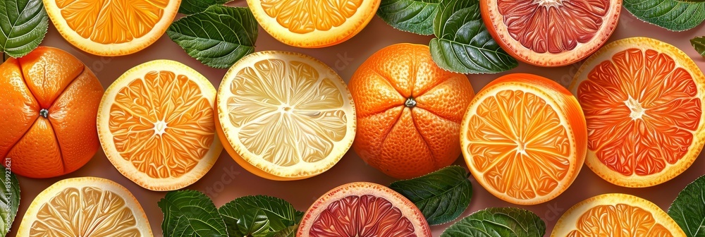 Colorful Citrus Fruit Background With Leaves Colorful Citrus Fruit Background With Leaves