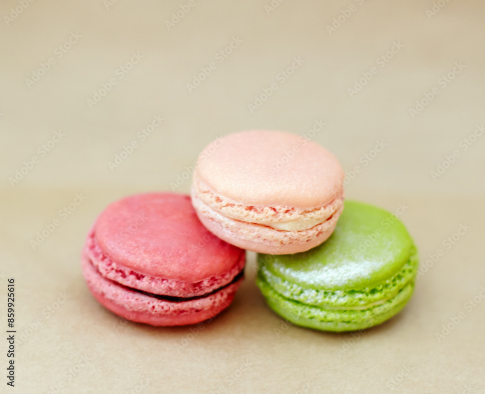 Dessert, macaroons and stack of French sweets with color, delicacy and treats on studio background. Baked candy, luxury and different flavors of confectionery for bakery, fine dining and sugar Dessert, macaroons and stack of French sweets with color, delicacy and treats on studio background. Baked candy, luxury and different flavors of confectionery for bakery, fine dining and sugar