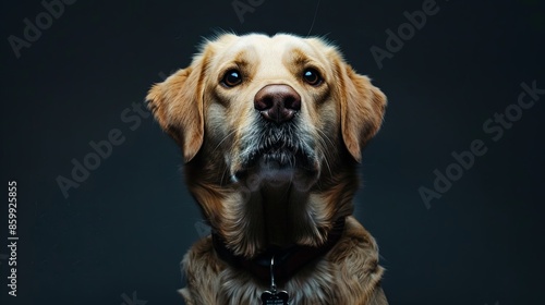 a dog portrait on dark background