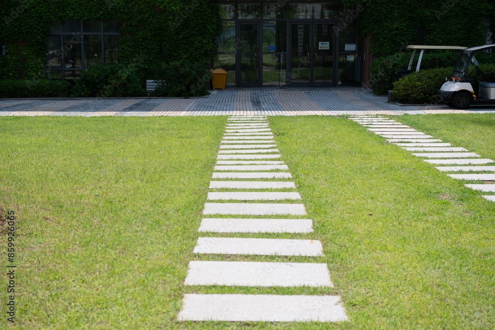 Stone pathway for a walk on the lawn
Stone pathway for a walk on the lawn