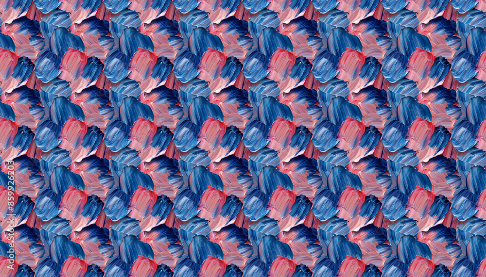 Fototapeta premium Closeup of sapphire and coral brushstrokes, a closeup of sapphire and coral abstract flat brushstrokes, resembling the texture of rounded flower petal
