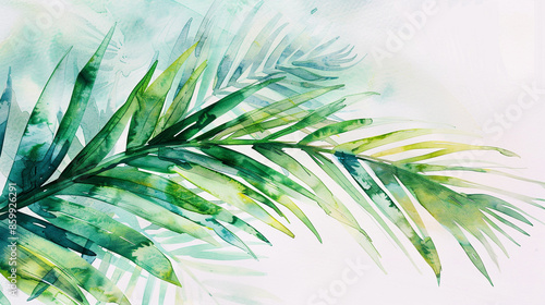 Watercolor Art Style Palm Tropical leafs Green Fresh Pretty