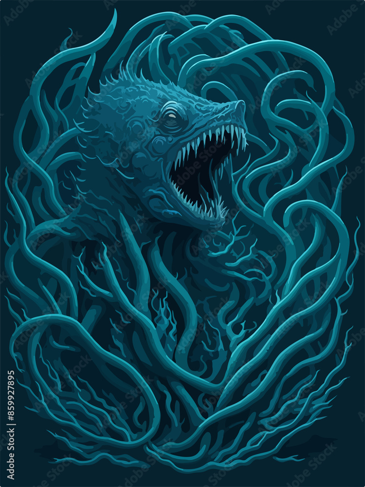 A menacing Leviathan logo, depicting a cosmic horror sea serpent emerging from dark waters, exudes an aura of otherworldly terror, perfect for an SPC emblem. A menacing Leviathan logo, depicting a cosmic horror sea serpent emerging from dark waters, exudes an aura of otherworldly terror, perfect for an SPC emblem.
